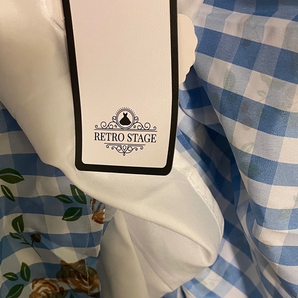 Chic Blue Checkered Floral Midi Dress - Picture 4 of 5